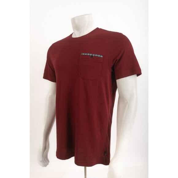 Barbour Mens Tayside T-Shirt Top Size XXL Burgundy Wine Plaid Pocket Trim NWT - Picture 3 of 6